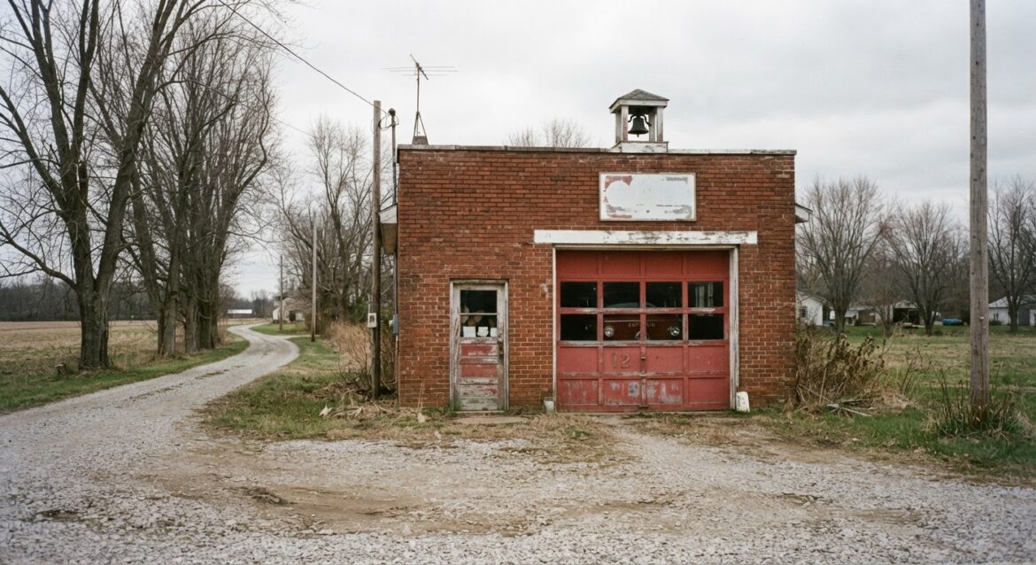 A volunteer fire department's small brick station with a single truck bay